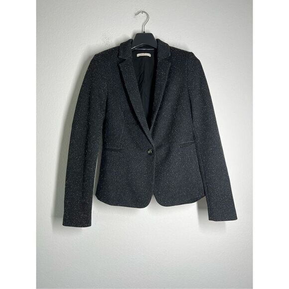 Esprit Black Gray Twill Blazer Suit Size 8 One Button Patches on sleeves - Picture 1 of 16